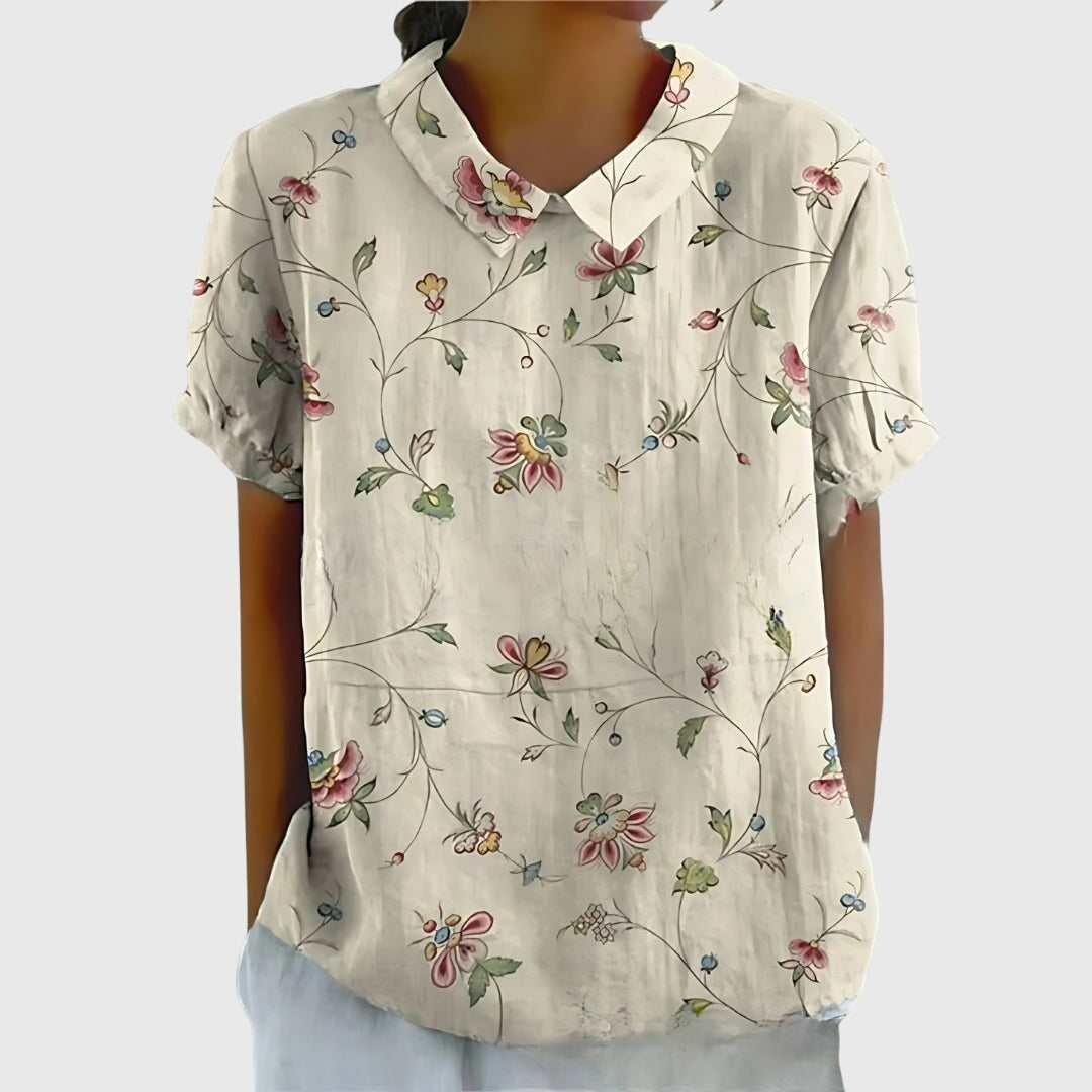 Ivy | Floral Blouse with Short Sleeve Button Front Design