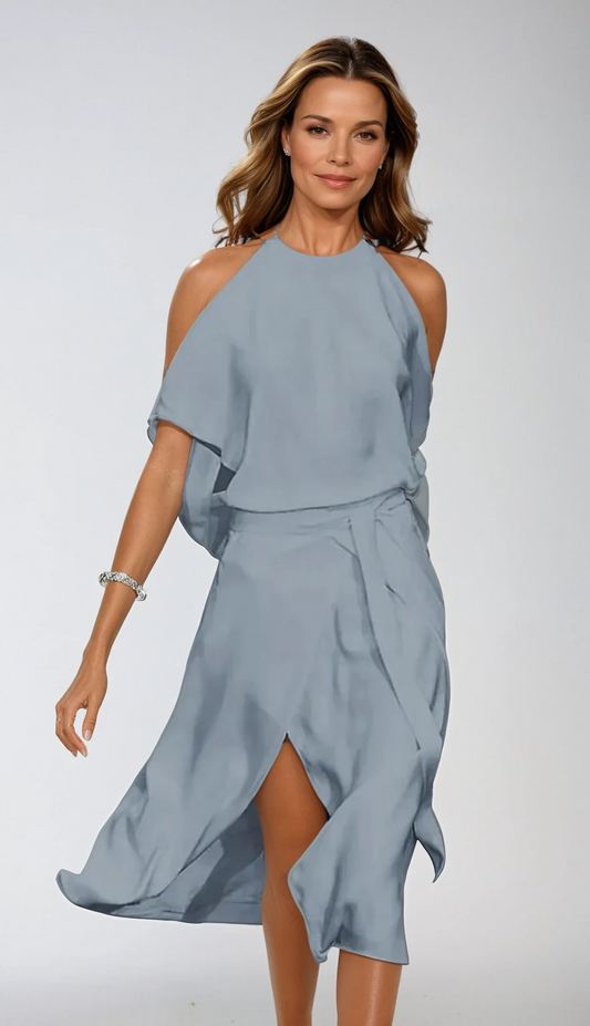 Orvena | Women Elegant Cold Shoulder Dress with Flowy Fit and Modern Silhouette