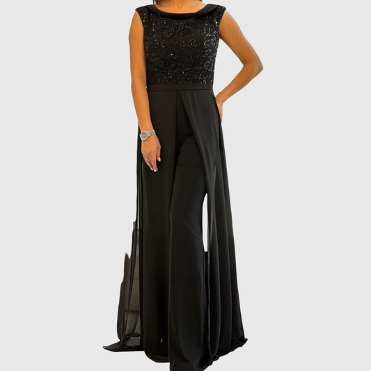 Grace | Elegant Wide Leg Evening Jumpsuit Dress with Flowing Overlay