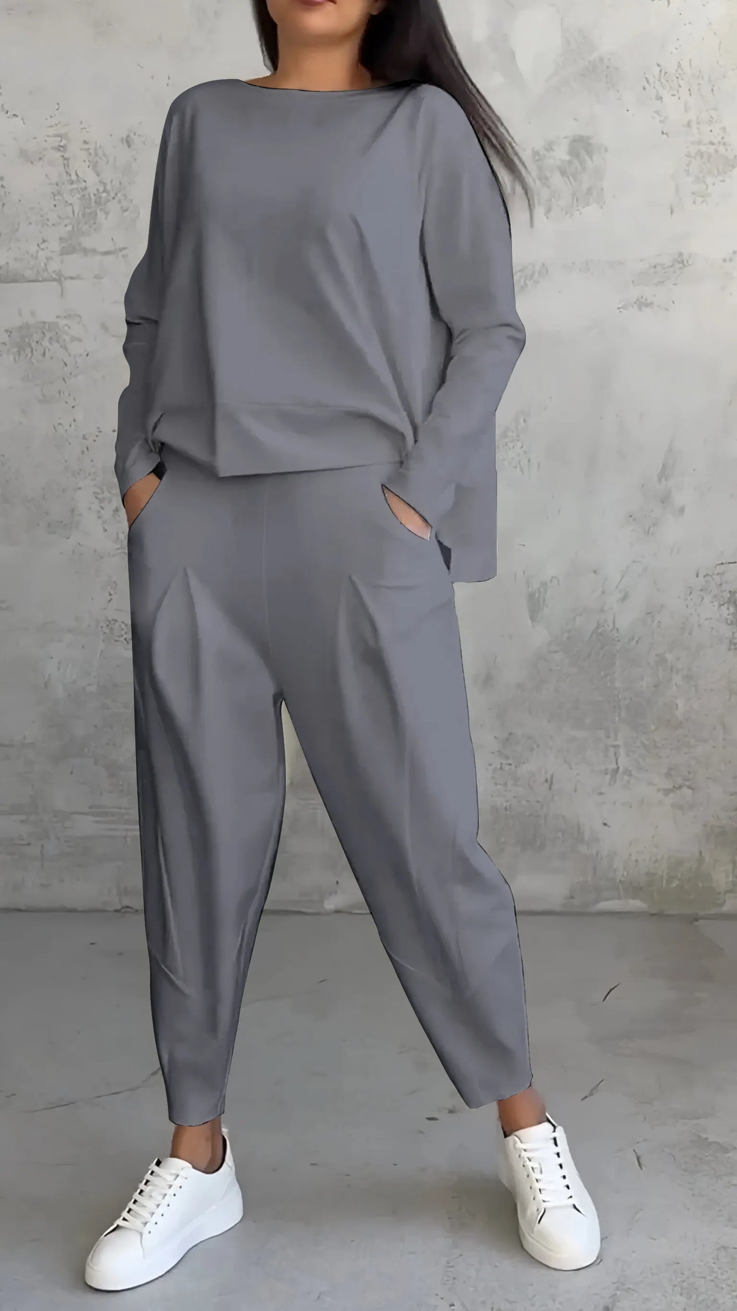 Solviera | Women Two Piece Set with Long Sleeve Top and Relaxed Fit Pants
