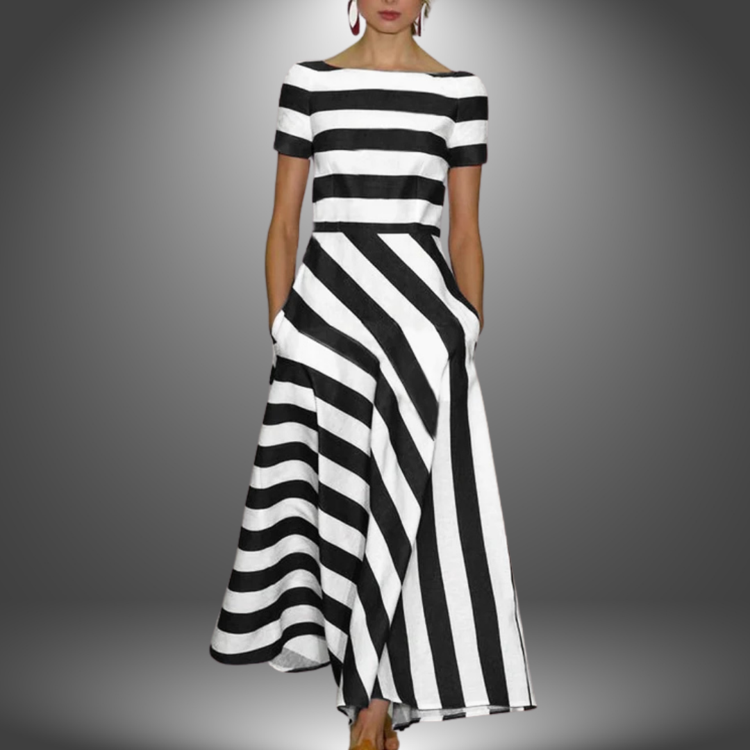 Penelope | Striped Short Sleeve Maxi Dress with Pockets