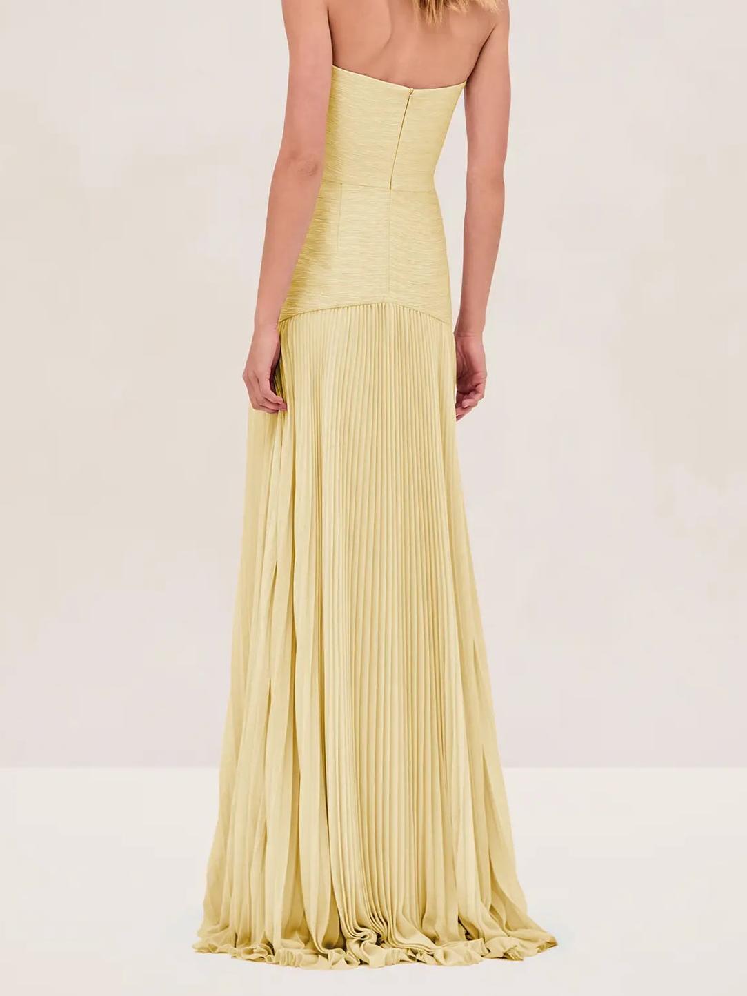 Skylar | Women’s pleated wedding guest maxi dress with strapless fit
