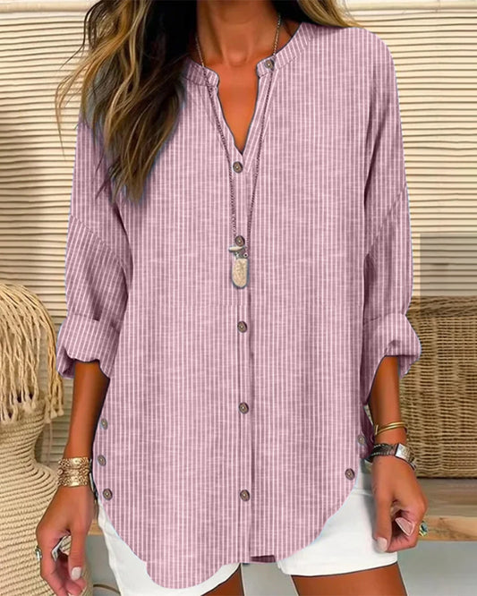 Elaine | Women blouse with striped pattern and button front design