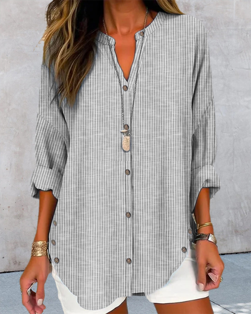 Elaine | Women blouse with striped pattern and button front design