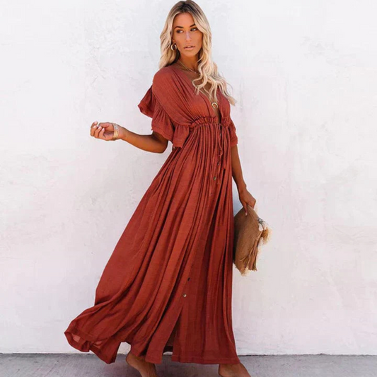 Yolara | Women maxi dress with flowy design and short sleeves