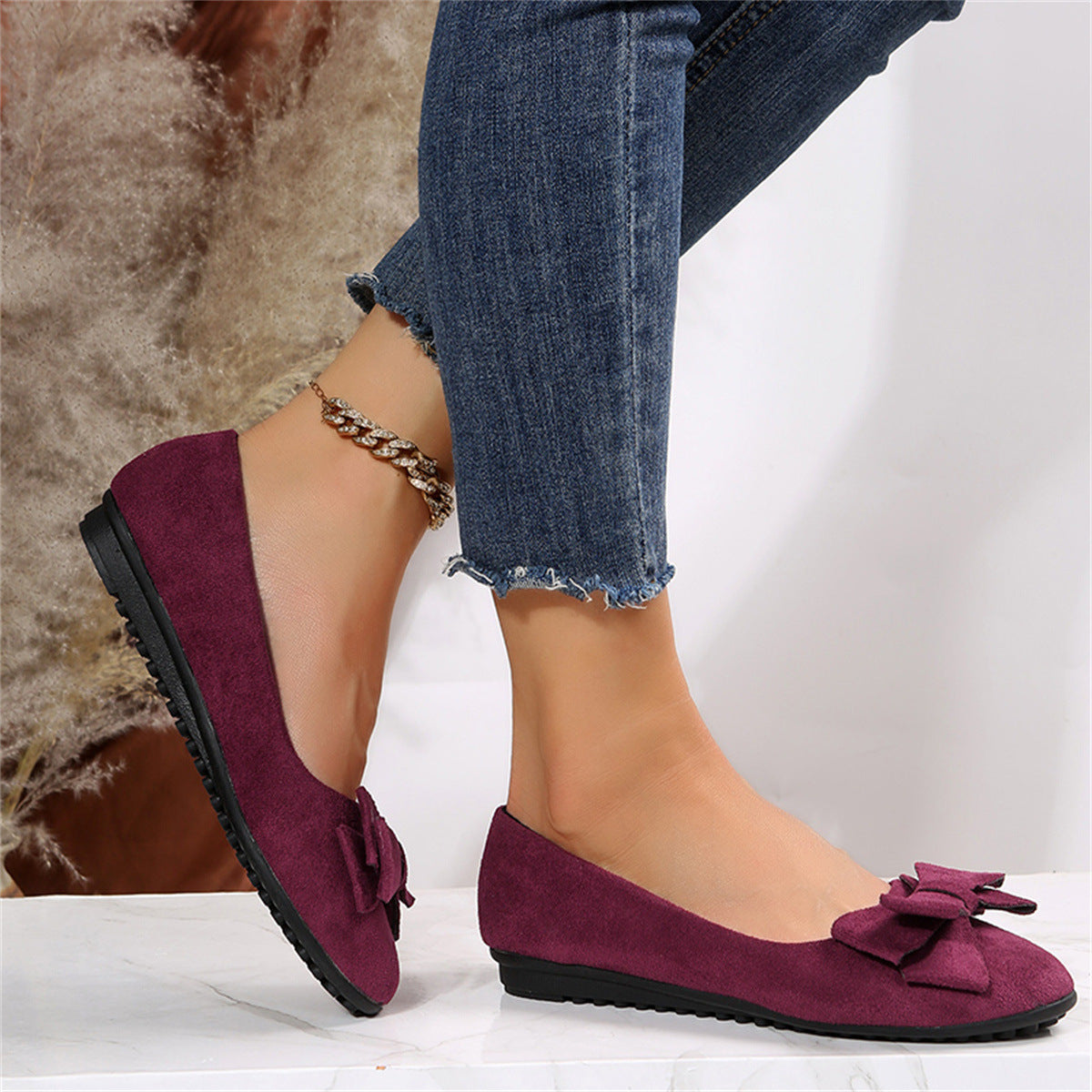 Anniston | Women’s Rounded-Toe Ballet Flats with Soft Bow | Classic