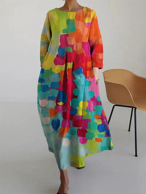 Amelia | Loose Fit Printed Maxi Dress with Long Sleeves