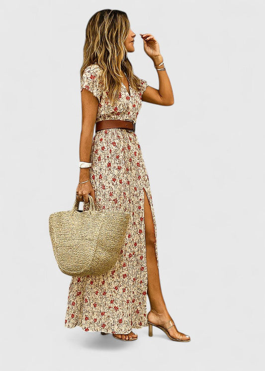 Ella | Women's casual maxi dress with boho print and V neck