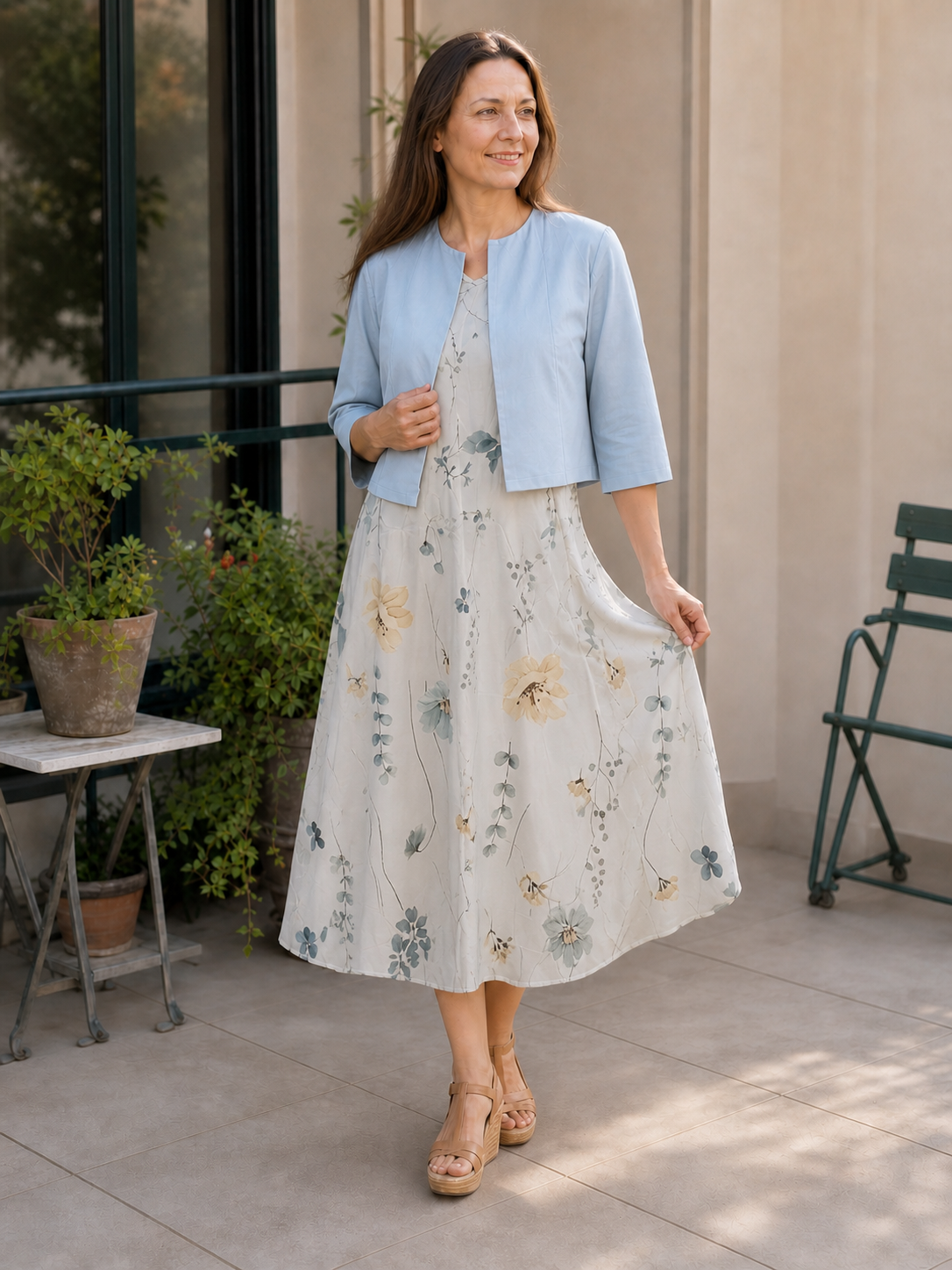 Adelaide | Elegant floral dress set with cropped cardigan