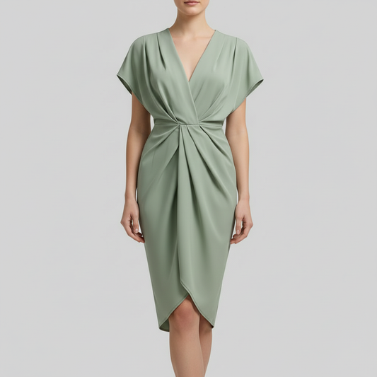 Nora | Women's midi summer dress with draped front side slit