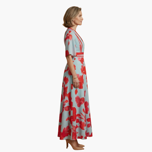 Georgia | Women's Floral Long Dress With V Neck And Elegant Fit