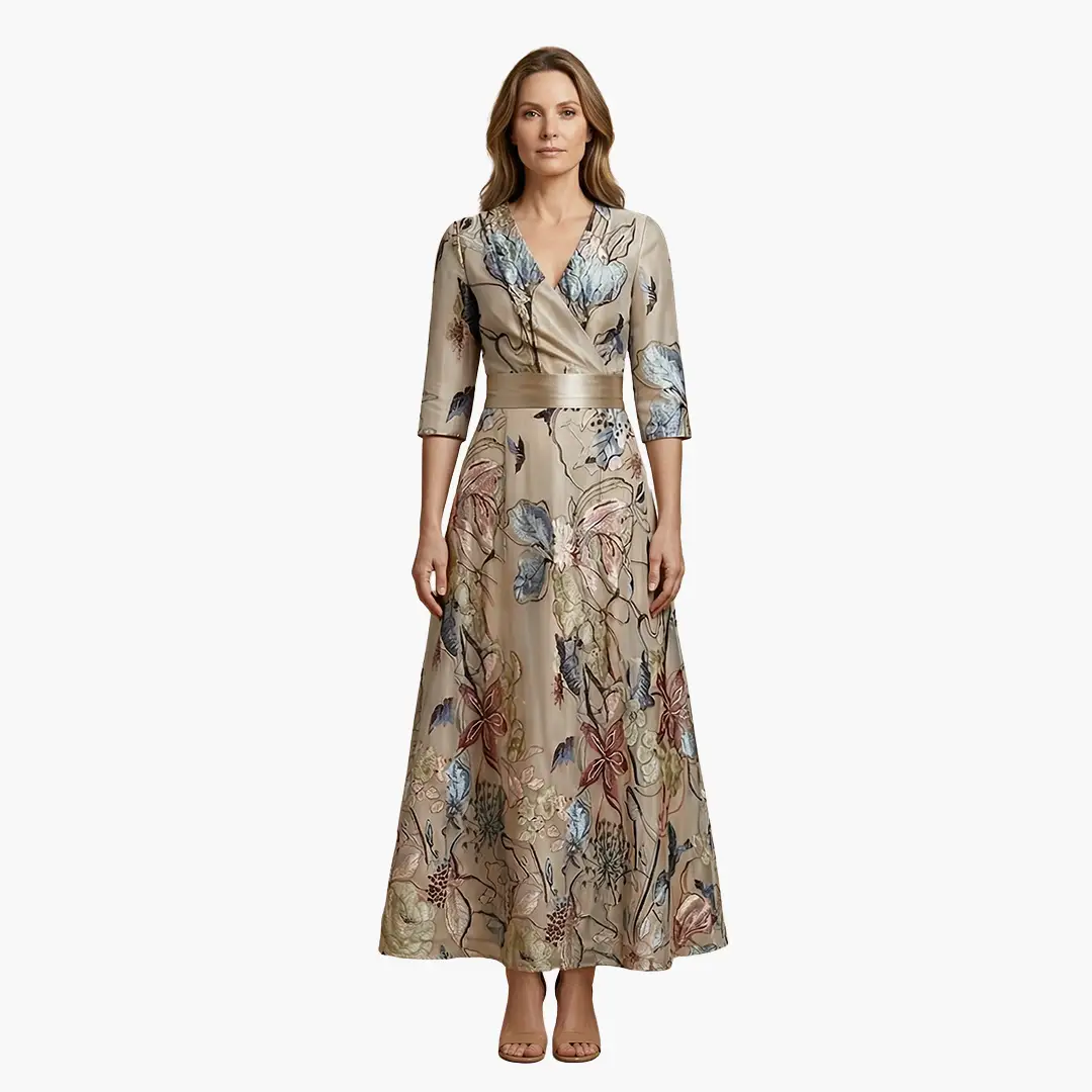 Georgia | Women's Floral Long Dress With V Neck And Elegant Fit