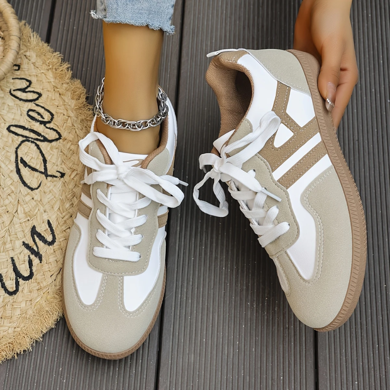 Calviro | Women Lace Up Sneakers with Cushioned Sole and Panel Design