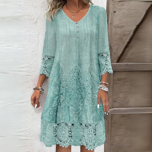Amelia | Women's embroidered lace mini dress with V neck