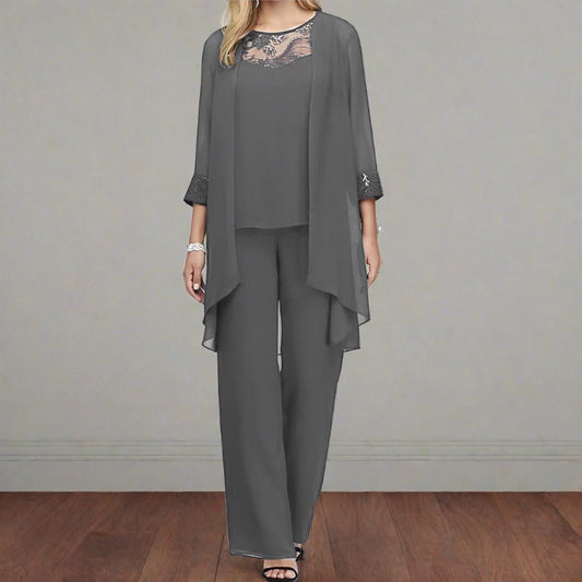 Elmora | Women Three Piece Outfit Set with Long Sleeve Top and Loose Pants