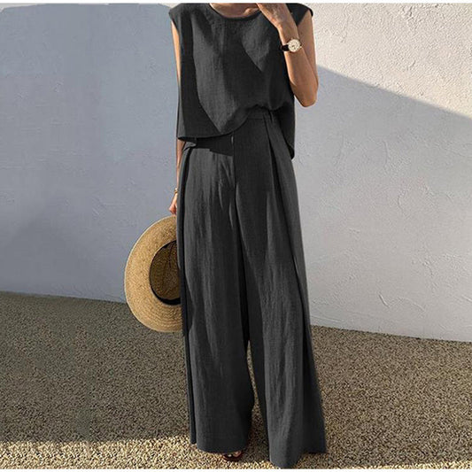 Tallulah | Women’s Sleeveless Crop Top and Wide-Leg Pants Set | Elegant