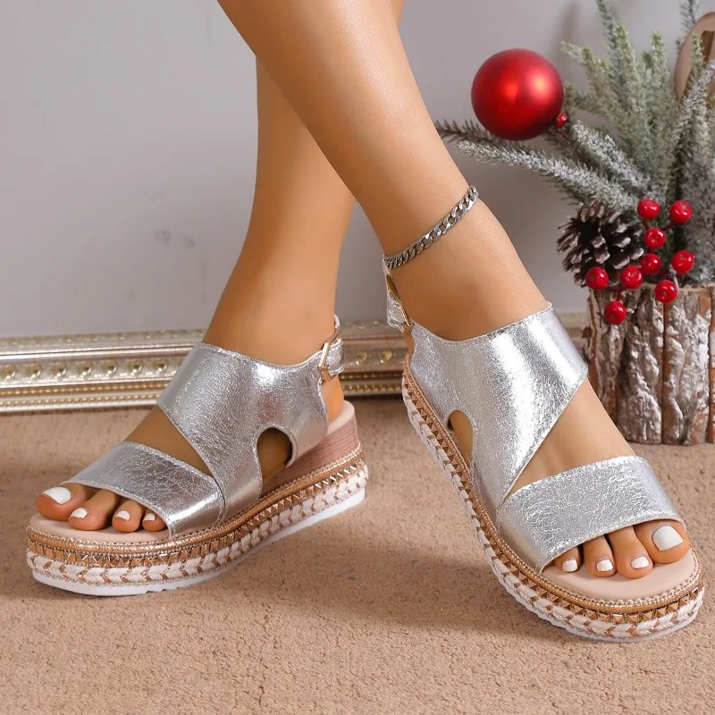 Aurora | Platform Glamour Sandals with Shiny Metallic Finish