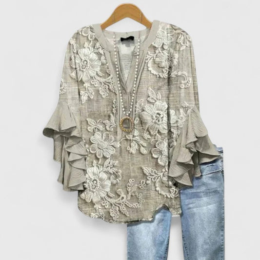 Naomi | Comfortable Blouse with Floral Print Ruffle Sleeve Design