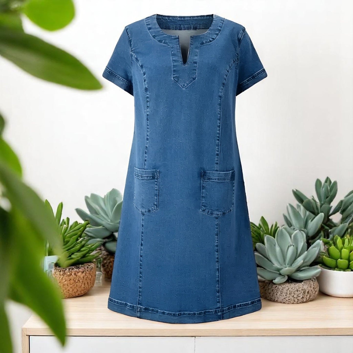 Lucy | Women's mini summer dress with short sleeves and pockets