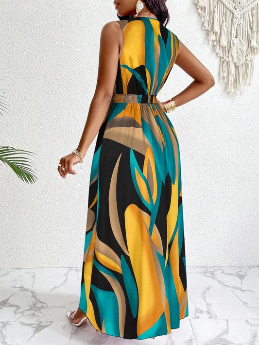 Estelle | Women’s V-Neck Sleeveless Maxi Dress with Abstract Print
