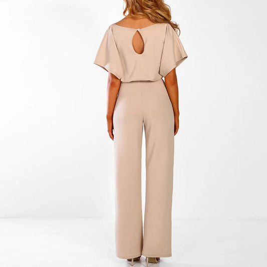 Ella | Women's Wide Leg Belted Jumpsuit with Short Sleeves
