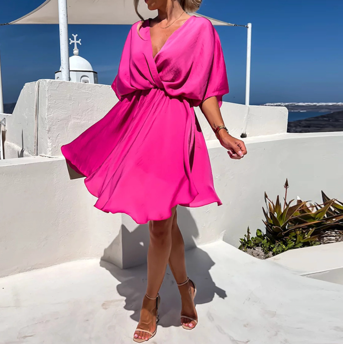 Janelle | Women elegant wrap dress with V neckline and short sleeves