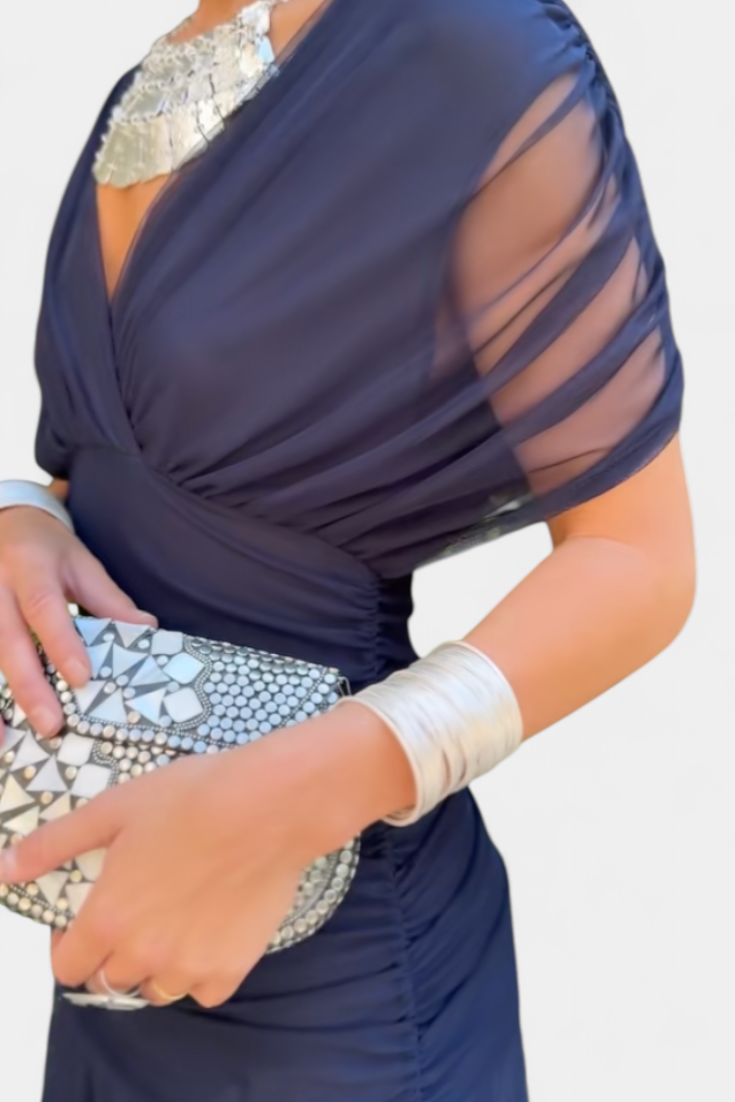 Velaria | Women Off Shoulder Maxi Dress with Ruched Bodice and Flowing Skirt