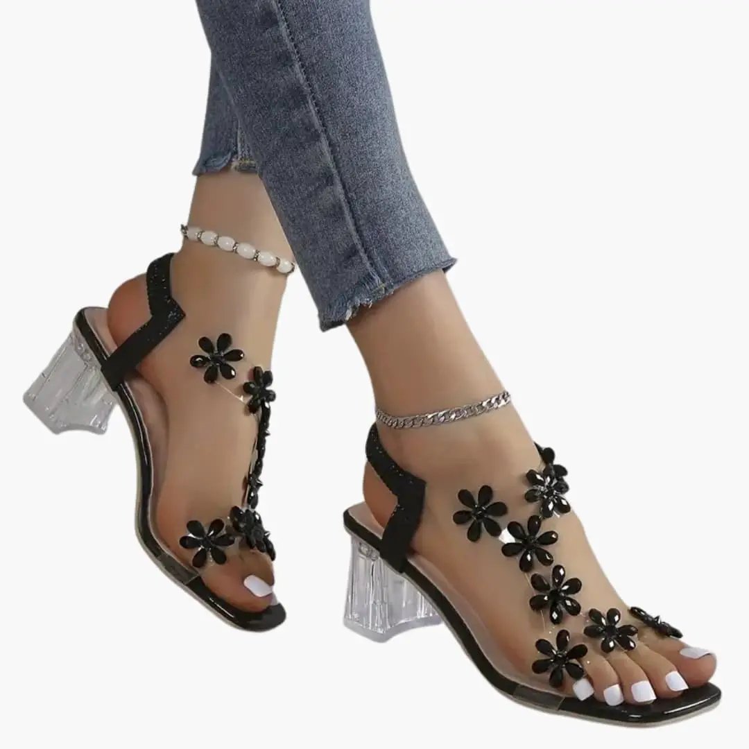 Ursula | Women’s Block Heel Sandals With Rhinestone Detailing