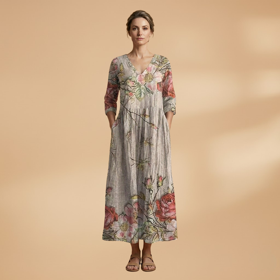 Mia | Women’s floral pattern summer dress with V neck