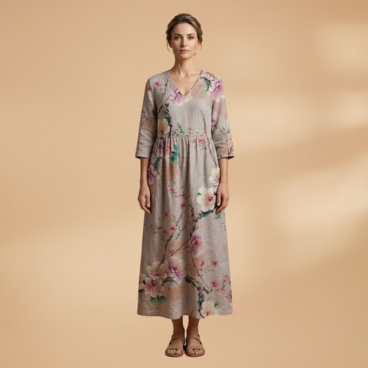Mia | Women’s floral pattern summer dress with V neck
