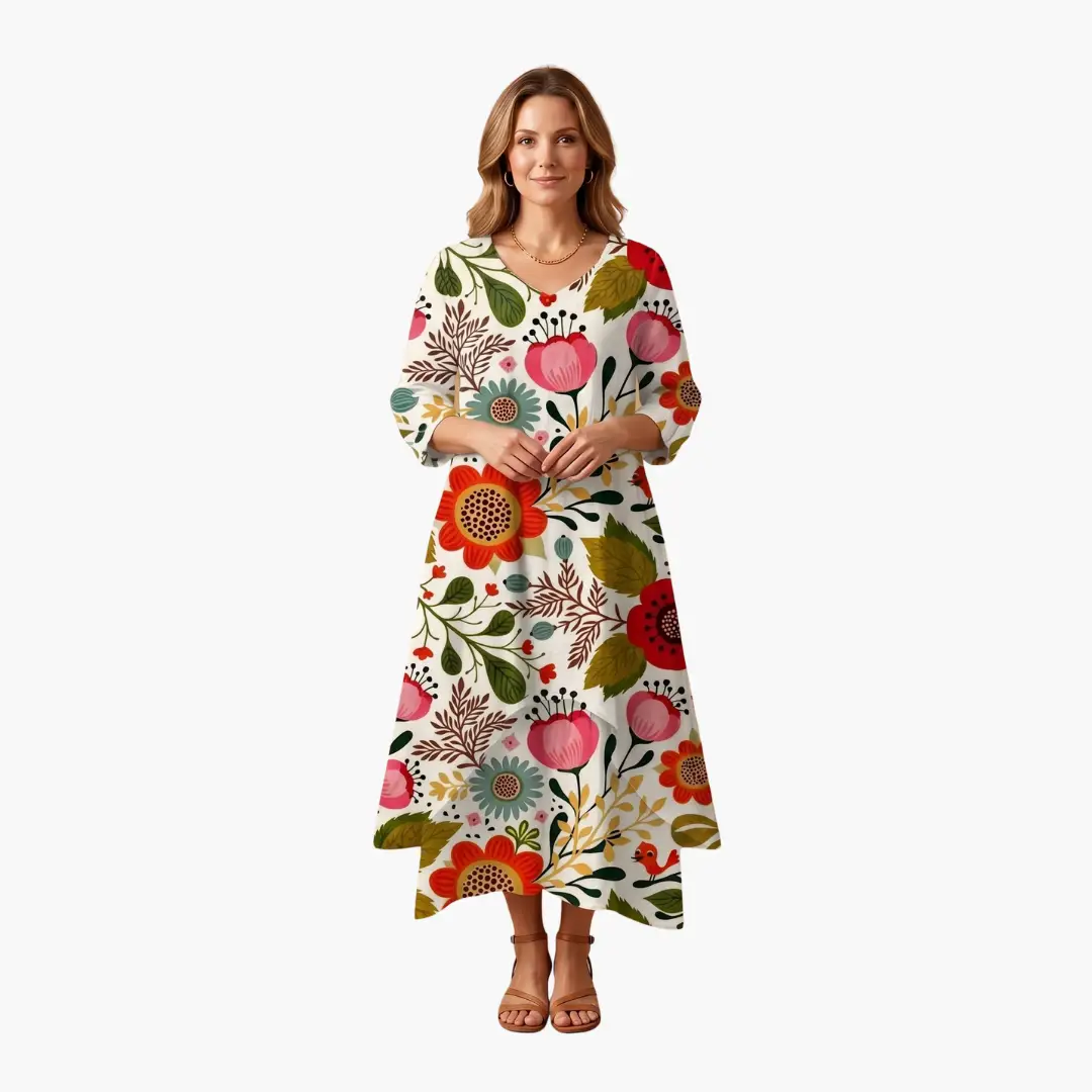 Eliza | Women's Long Sleeve Dress With Round Neckline And Pockets