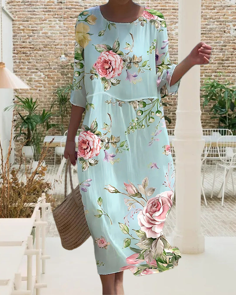 Nora | Elegant floral midi dress with relaxed fit