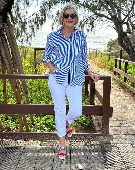 Elena | Women shirt with striped pattern and button front design