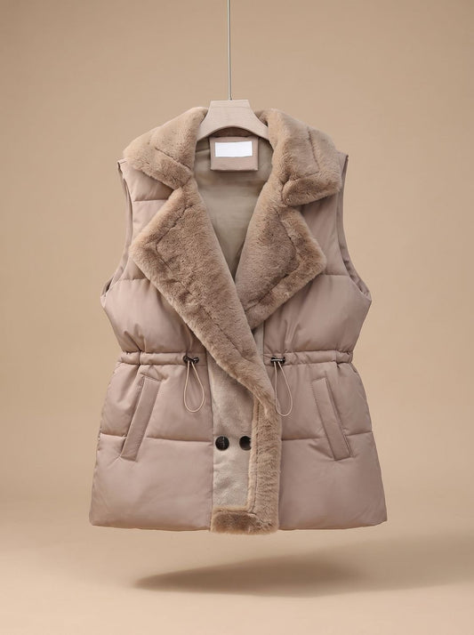 Lucinda | Women's Puffer Vest with Faux Fur Collar and Drawstring Waist
