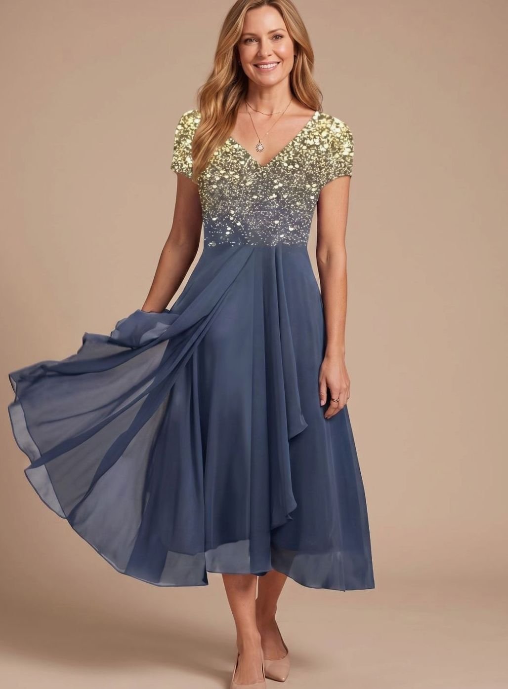Barbara | Women's Floral Print Chiffon Dress with V Neck