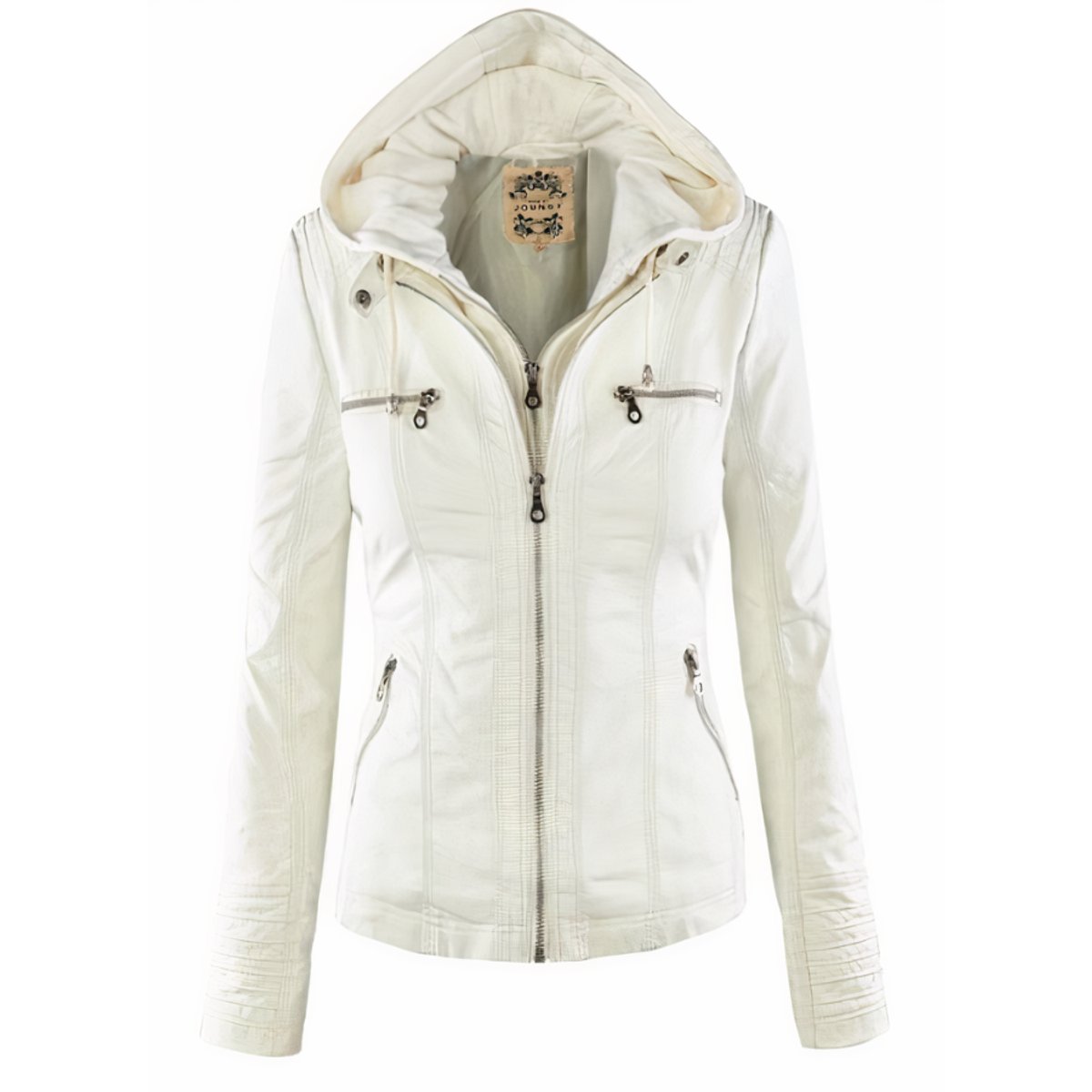 Ava | Women's Faux Leather Biker Jacket with Removable Hood