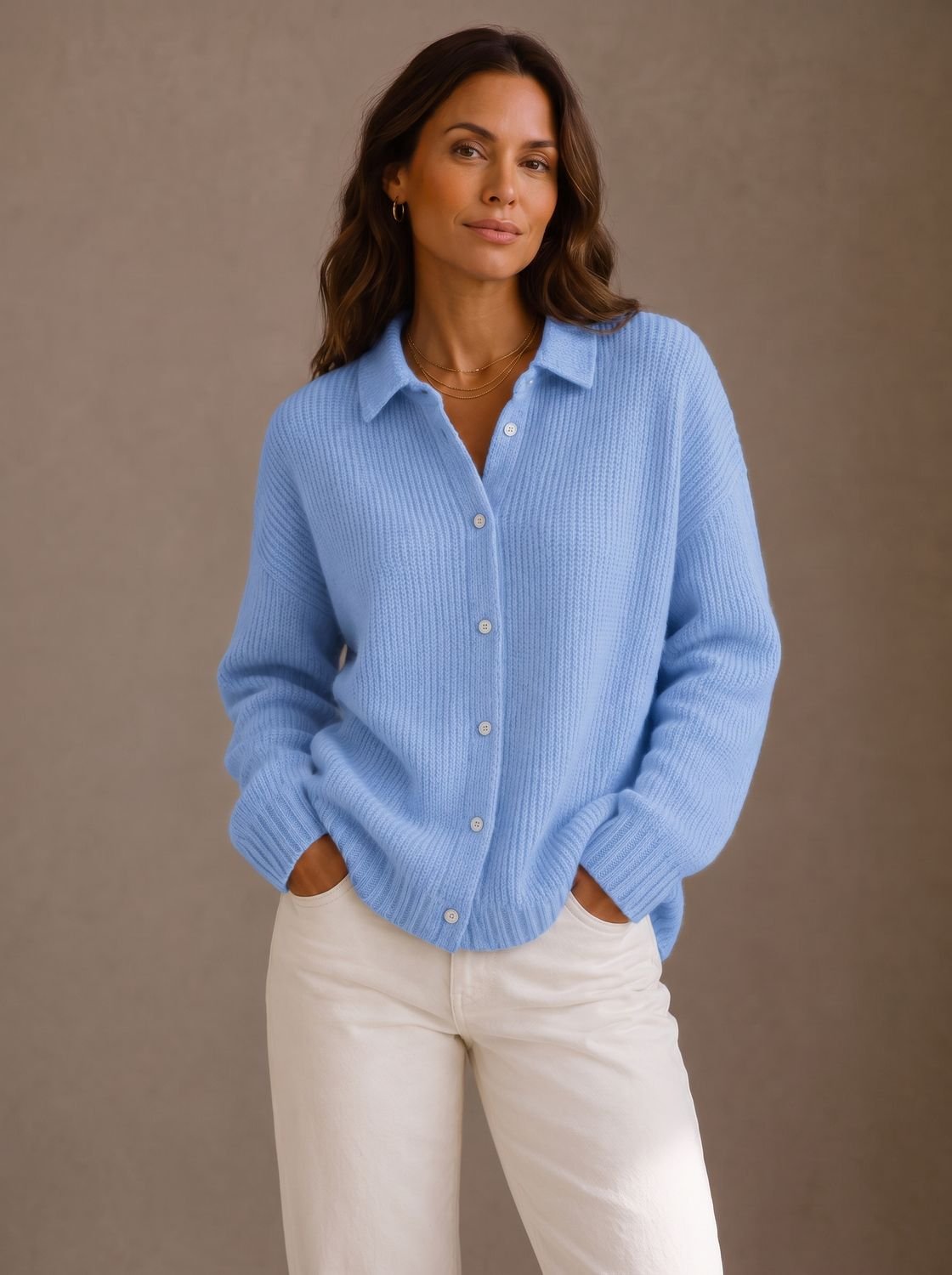 Saffron | Women's Oversized Cardigan with Collar and Button Placket