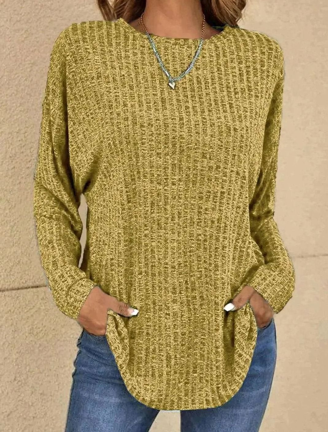 Sofia | Women's Casual Oversized Long Sleeve Pullover with Waffle-knit