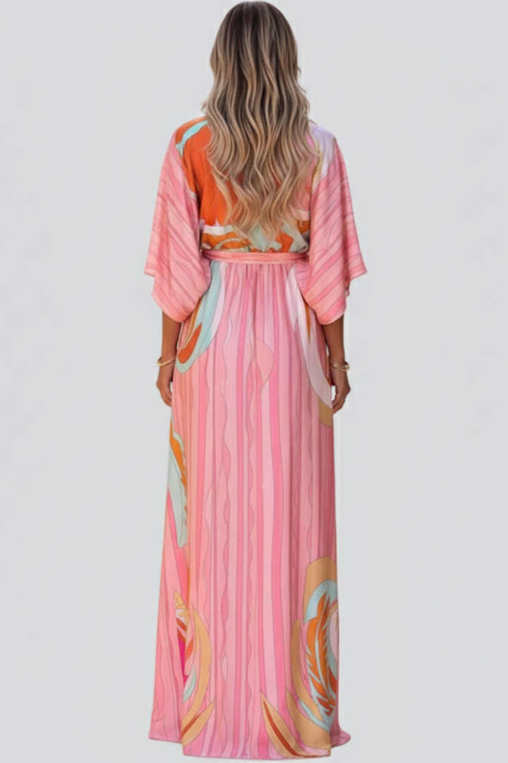 Mariela | Women maxi dress with V neckline and belted waist