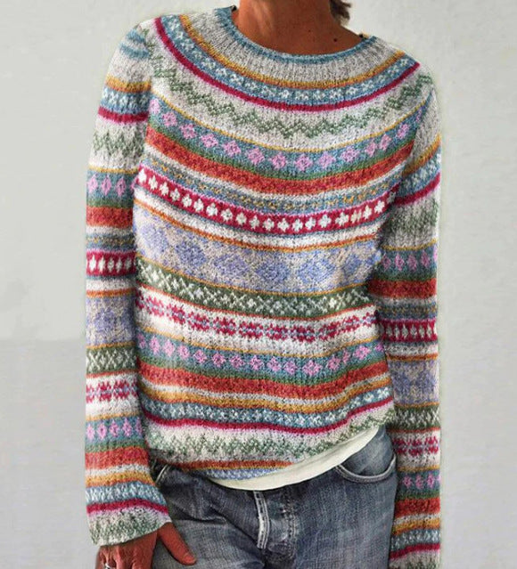 Carol | Women's Nordic Pattern Knit Sweater with Crewneck