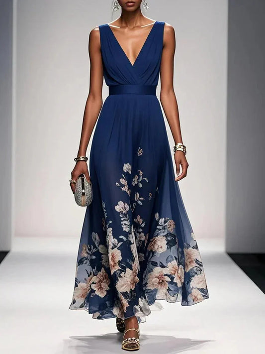 Chloe | Women’s sleeveless floral maxi dress with V neck