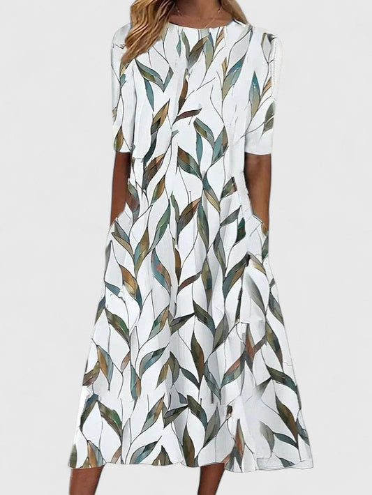 Karelia | Sophisticated floral midi dress with short sleeves