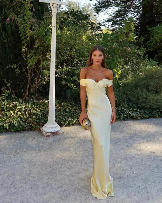 Madeline | Women’s satin maxi dress with off shoulder fit