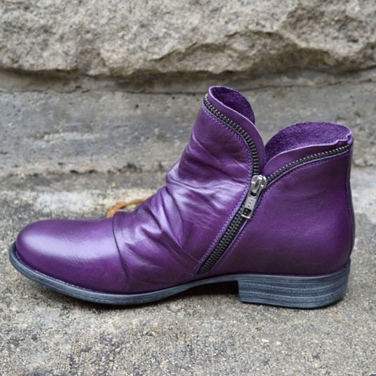 Lisa | Women's Leather Look Ankle Boots with Zipper