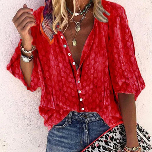 Ardena | Women blouse with printed pattern and button down design