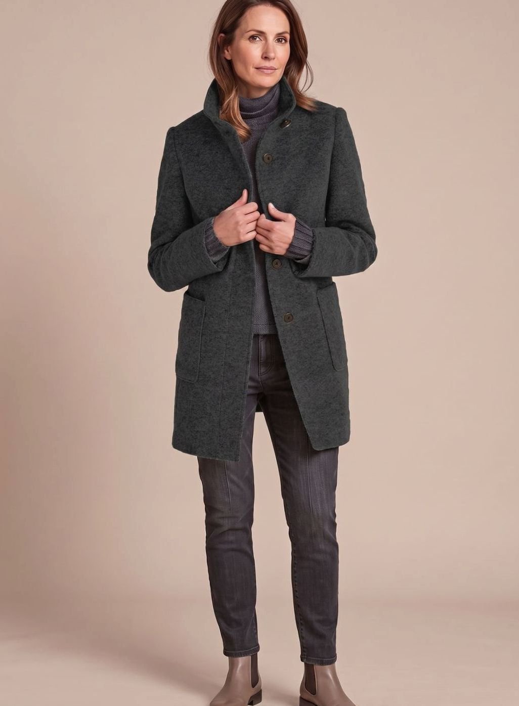 Anna | Women's Classic Wool Blend Coat with Stand Collar