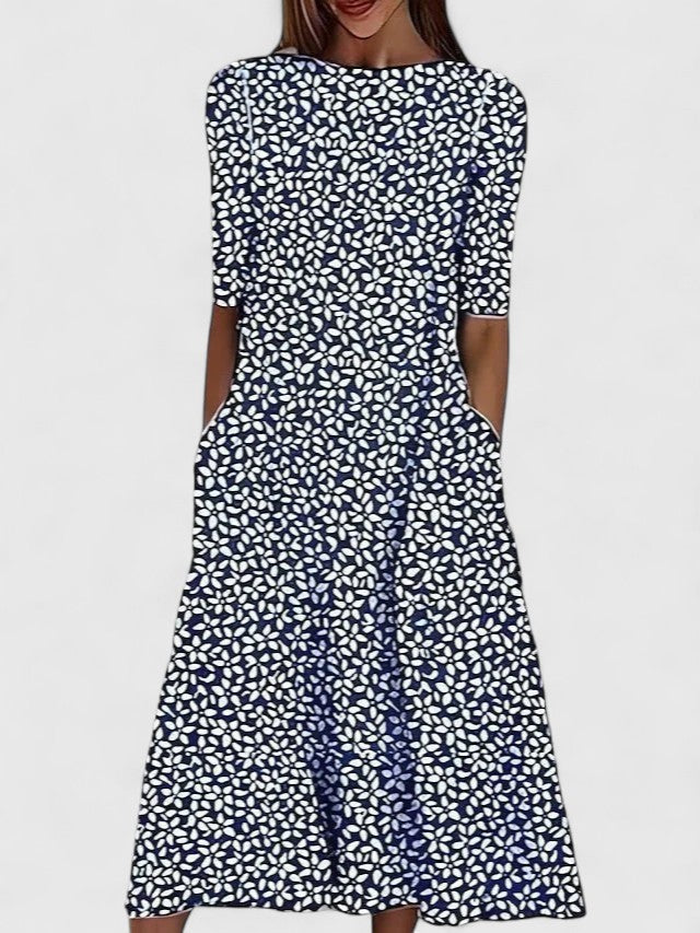 Karelia | Sophisticated floral midi dress with short sleeves