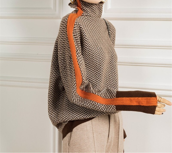 Sandra | Luxe Turtleneck Sweater with Herringbone Pattern
