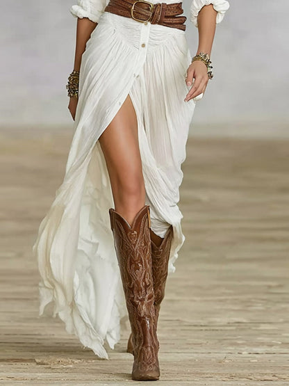 Ruby | Elegant pleated dress with button front side slit