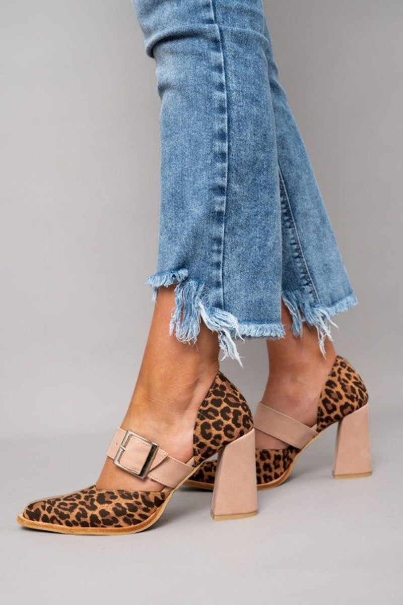 Layla | Pointed Toe Leopard Print Block Heel Pumps